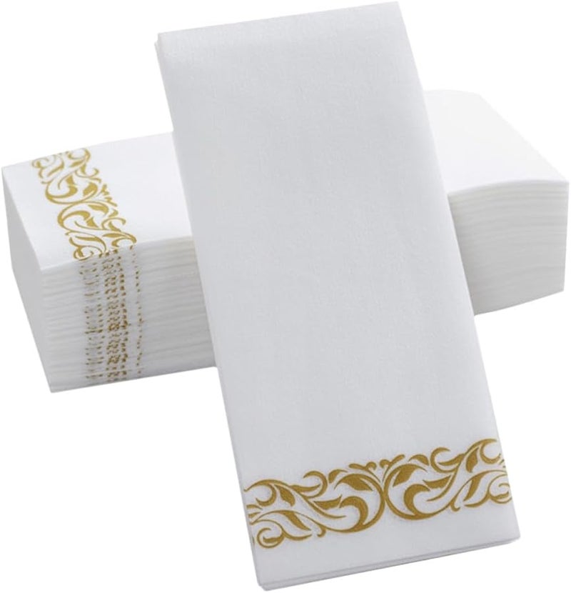 GALPADA Gold Floral Disposable Paper Guest Towels 100pcs 40x30cm Thick Folded for Wedding Party Banquet - Image 1